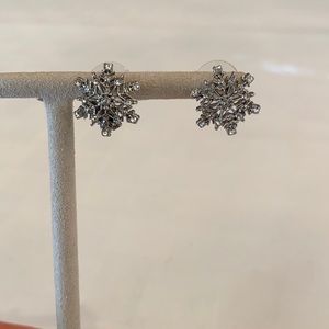 Christmas Holiday Earrings Snowflake Silver Crystal Stud Demure Festive Pierced